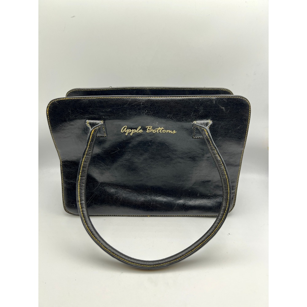 Apple Bottoms Black Faux Leather Studded Shoulder Bag Y2K Gold Tone Rhinestone